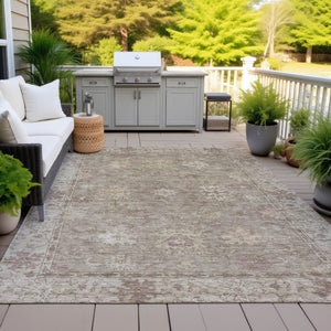 HomeRoots 5' Khaki and Beige Floral Indoor-Outdoor Area Rug - Durable, Washable, Perfect for High-Traffic Spaces 630238