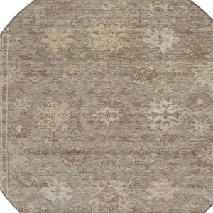 HomeRoots 8' Stylish Khaki and Beige Round Floral Rug - Washable, Durable Area Rug for Indoor & Outdoor Use 630239