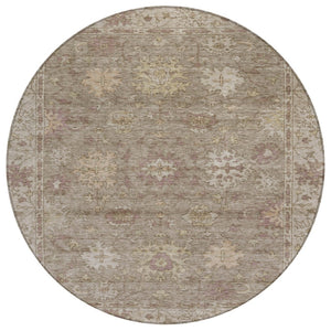 HomeRoots 8' Stylish Khaki and Beige Round Floral Rug - Washable, Durable Area Rug for Indoor & Outdoor Use 630239