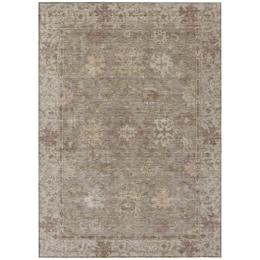 HomeRoots 8' X 10' Washable Khaki and Beige Floral Area Rug for Indoor/Outdoor Use - Durable & Stylish Décor 630240