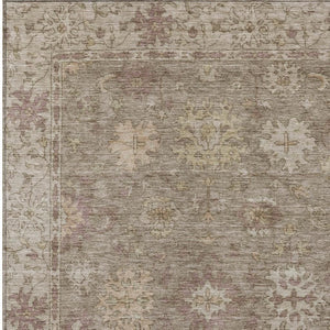HomeRoots 8' X 10' Washable Khaki and Beige Floral Area Rug for Indoor/Outdoor Use - Durable & Stylish Décor 630240