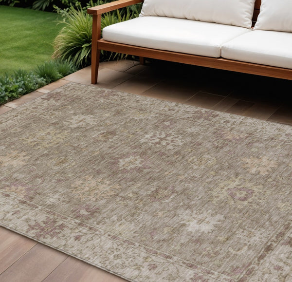 HomeRoots 10' Khaki and Beige Floral Area Rug - Washable, Durable, Indoor/Outdoor Use for Stylish Spaces 630242