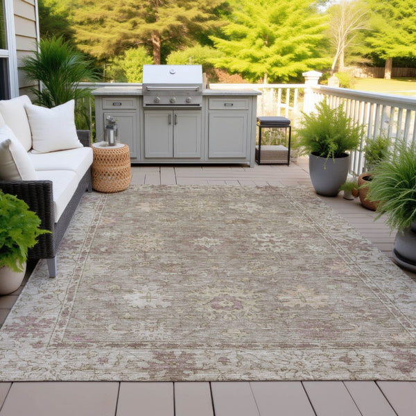 HomeRoots 10' Khaki and Beige Floral Area Rug - Washable, Durable, Indoor/Outdoor Use for Stylish Spaces 630242