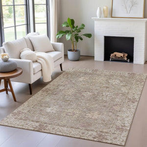 HomeRoots 10' Khaki and Beige Floral Area Rug - Washable, Durable, Indoor/Outdoor Use for Stylish Spaces 630242