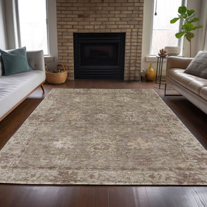 HomeRoots 10' Khaki and Beige Floral Area Rug - Washable, Durable, Indoor/Outdoor Use for Stylish Spaces 630242