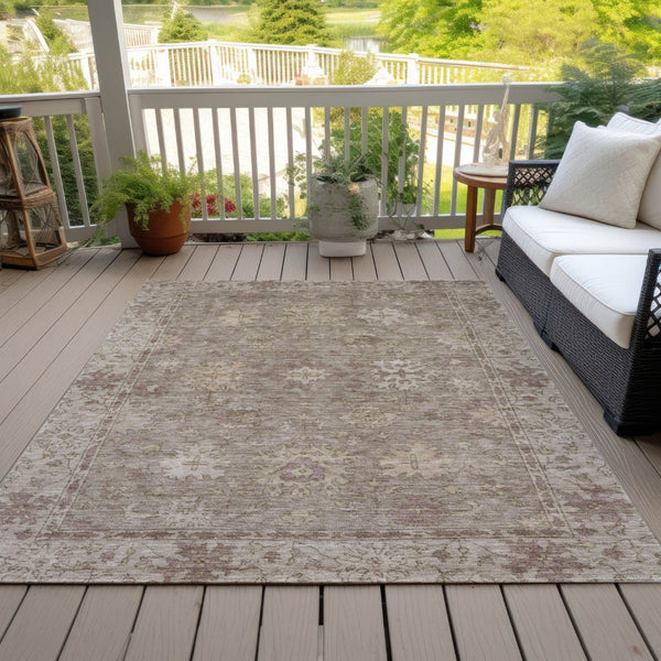 HomeRoots 10' Khaki and Beige Floral Area Rug - Washable, Durable, Indoor/Outdoor Use for Stylish Spaces 630242