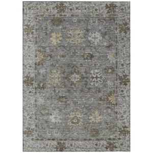 HomeRoots 5' X 8' Elegant Pewter and Gold Floral Washable Area Rug for Indoor & Outdoor Living Spaces 630244
