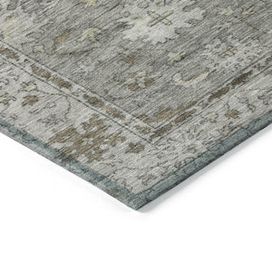 HomeRoots 5' X 8' Elegant Pewter and Gold Floral Washable Area Rug for Indoor & Outdoor Living Spaces 630244