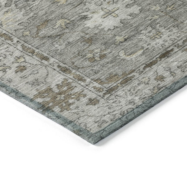 HomeRoots 5' X 8' Elegant Pewter and Gold Floral Washable Area Rug for Indoor & Outdoor Living Spaces 630244
