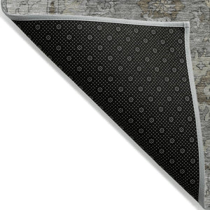 HomeRoots 8' Elegant Pewter and Gold Round Floral Rug – Washable, Durable, Perfect for Indoor & Outdoor Spaces! 630245