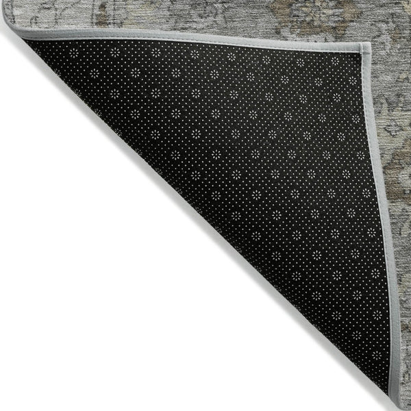 HomeRoots 8' Elegant Pewter and Gold Round Floral Rug – Washable, Durable, Perfect for Indoor & Outdoor Spaces! 630245