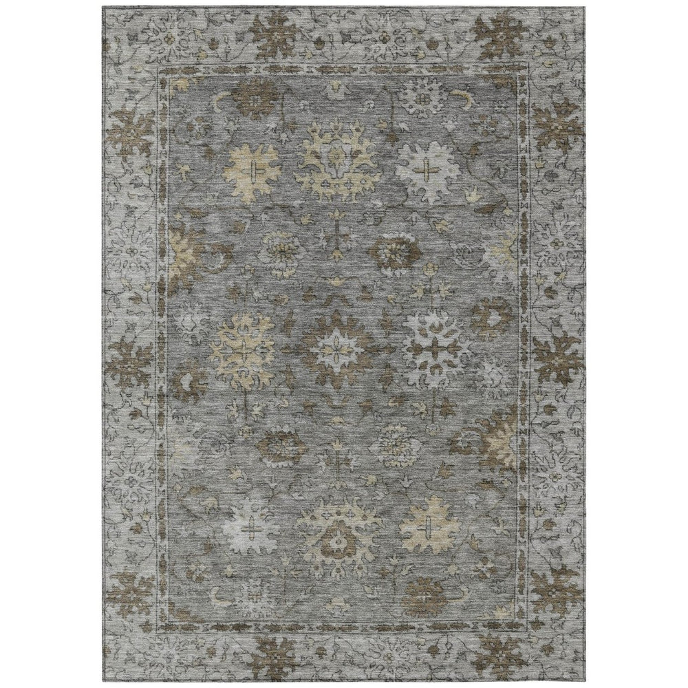 HomeRoots 9' X 12' Floral Washable Area Rug in Pewter & Gold – Durable, Versatile Design for Indoor/Outdoor Use! 630247