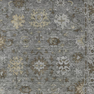 HomeRoots 9' X 12' Floral Washable Area Rug in Pewter & Gold – Durable, Versatile Design for Indoor/Outdoor Use! 630247