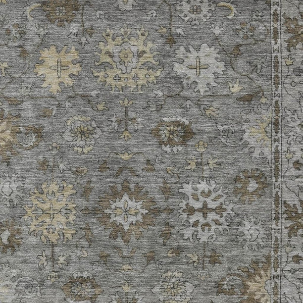 HomeRoots 9' X 12' Floral Washable Area Rug in Pewter & Gold – Durable, Versatile Design for Indoor/Outdoor Use! 630247