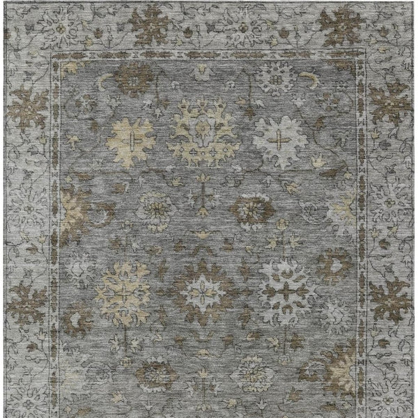 HomeRoots 10' X 14' Pewter & Gold Floral Area Rug - Durable, Washable, Elegant Indoor/Outdoor Floor Covering 630248