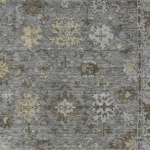 HomeRoots 10' X 14' Pewter & Gold Floral Area Rug - Durable, Washable, Elegant Indoor/Outdoor Floor Covering 630248