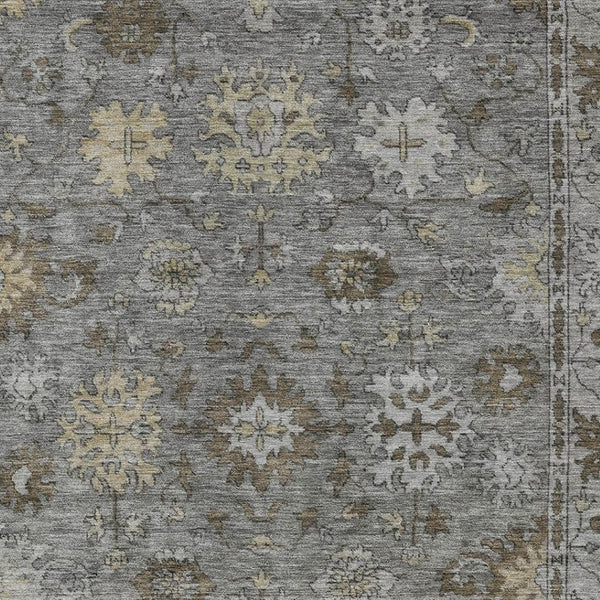 HomeRoots 10' X 14' Pewter & Gold Floral Area Rug - Durable, Washable, Elegant Indoor/Outdoor Floor Covering 630248