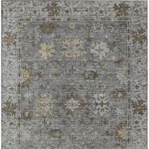 HomeRoots 10' X 14' Pewter & Gold Floral Area Rug - Durable, Washable, Elegant Indoor/Outdoor Floor Covering 630248