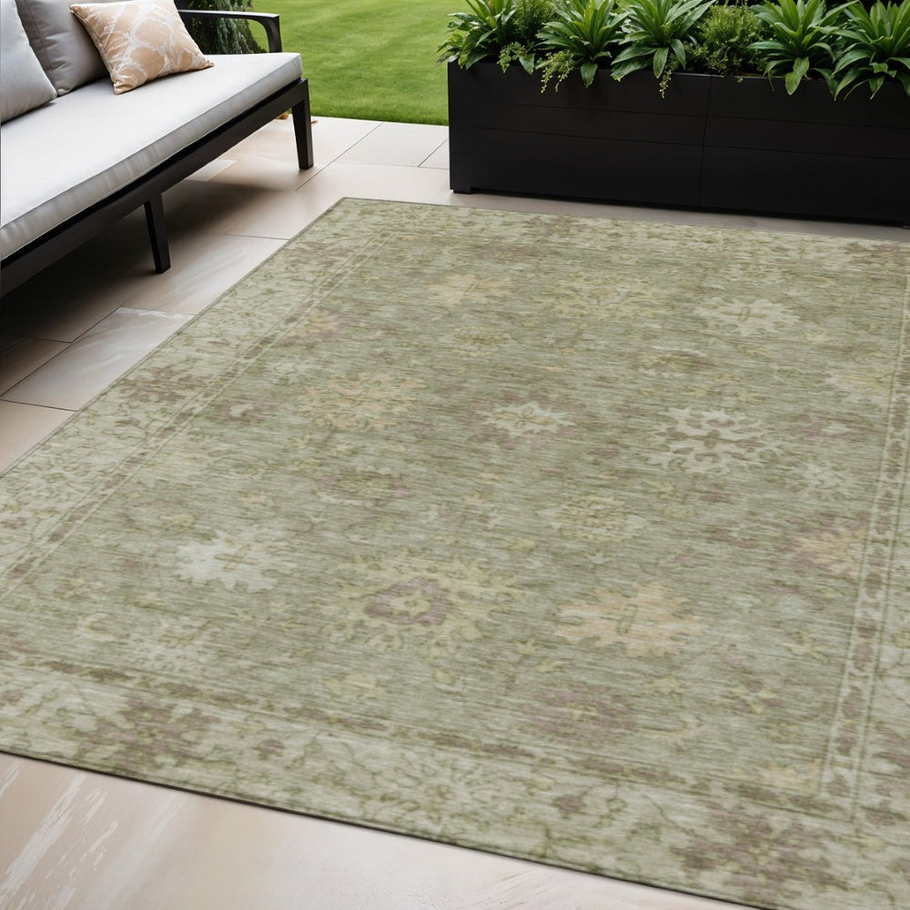 HomeRoots 5' X 8' Sage Floral Area Rug – Elegant Washable Design for Indoor & Outdoor Spaces, Durable & Stylish! 630250