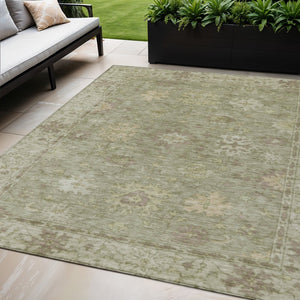 HomeRoots 5' X 8' Sage Floral Area Rug – Elegant Washable Design for Indoor & Outdoor Spaces, Durable & Stylish! 630250