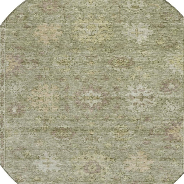 HomeRoots 8' Sage and Beige Round Floral Area Rug - Durable, Washable Design for Indoor & Outdoor Living Spaces 630251