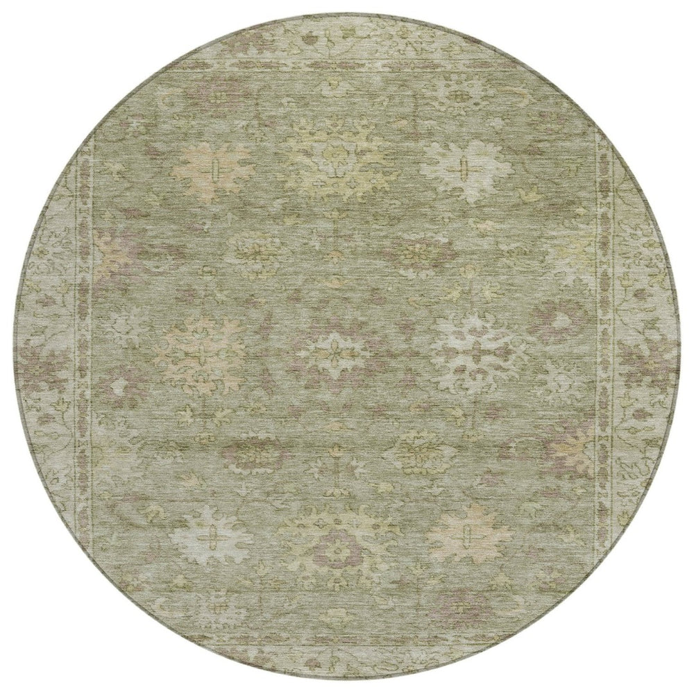 HomeRoots 8' Sage and Beige Round Floral Area Rug - Durable, Washable Design for Indoor & Outdoor Living Spaces 630251