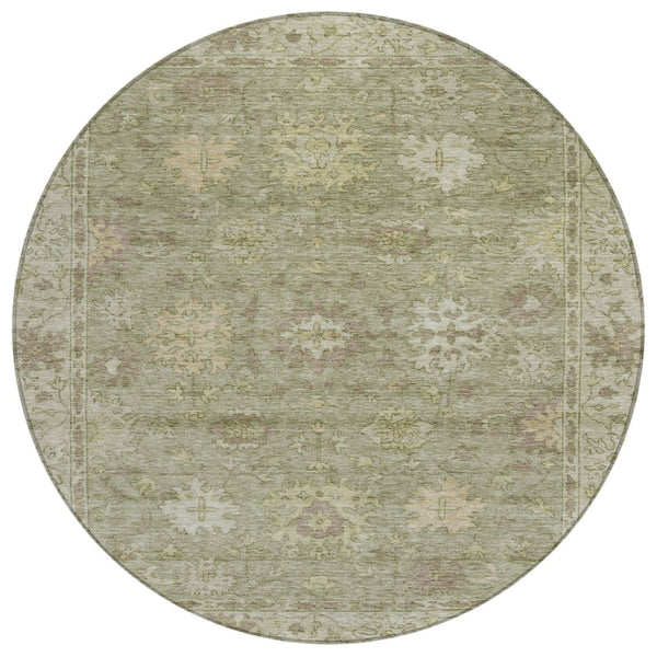 HomeRoots 8' Sage and Beige Round Floral Area Rug - Durable, Washable Design for Indoor & Outdoor Living Spaces 630251