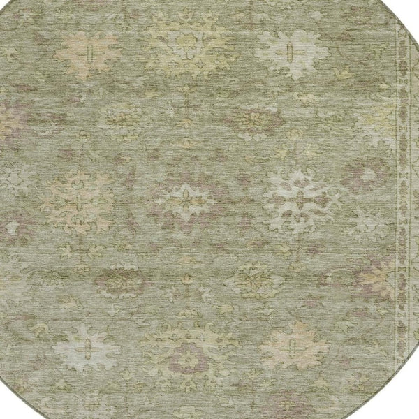 HomeRoots 8' Sage and Beige Round Floral Area Rug - Durable, Washable Design for Indoor & Outdoor Living Spaces 630251