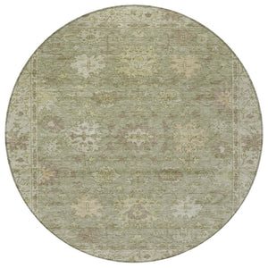 HomeRoots 8' Sage and Beige Round Floral Area Rug - Durable, Washable Design for Indoor & Outdoor Living Spaces 630251