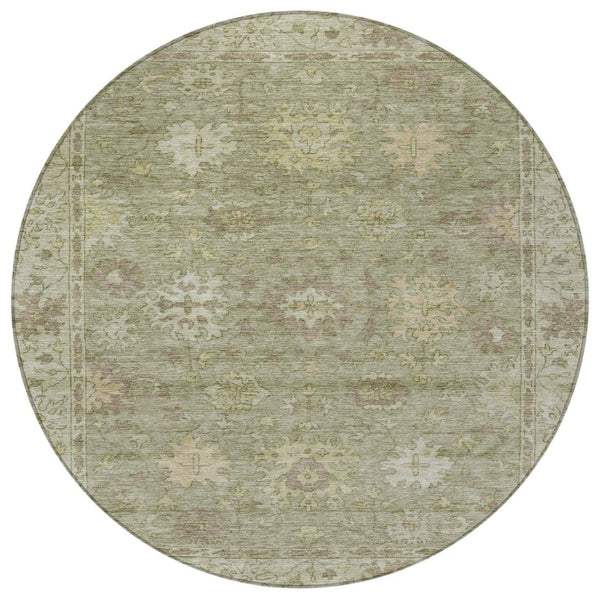HomeRoots 8' Sage and Beige Round Floral Area Rug - Durable, Washable Design for Indoor & Outdoor Living Spaces 630251