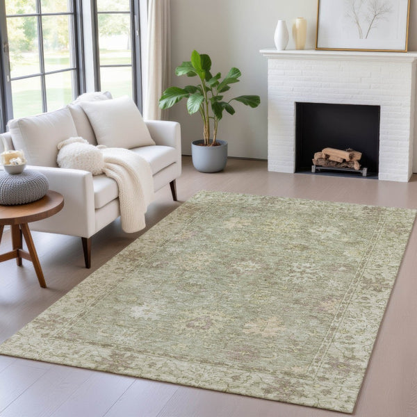HomeRoots 8' X 10' Sage Floral Area Rug – Machine-Washable, Water-Resistant, Durable Indoor/Outdoor Decor 630252