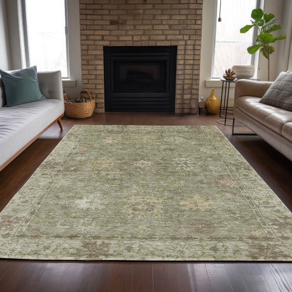 HomeRoots 8' X 10' Sage Floral Area Rug – Machine-Washable, Water-Resistant, Durable Indoor/Outdoor Decor 630252