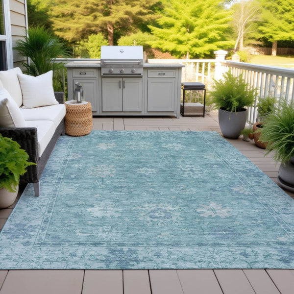 HomeRoots 5' X 8' Teal Blue & Aqua Floral Area Rug - Durable, Washable, Perfect for Indoor & Outdoor Spaces! 630256