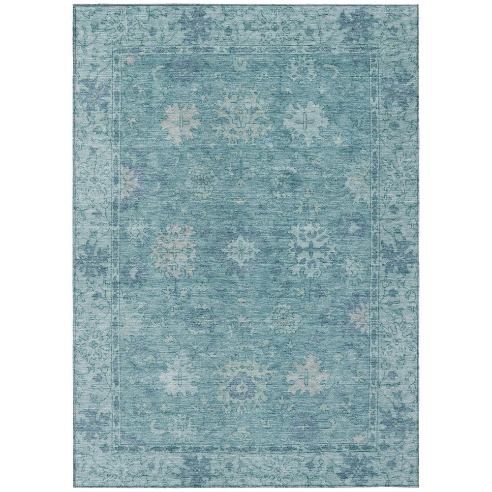 HomeRoots 5' X 8' Teal Blue & Aqua Floral Area Rug - Durable, Washable, Perfect for Indoor & Outdoor Spaces! 630256