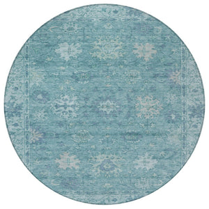 HomeRoots 8' Teal Blue Floral Round Washable Area Rug - Durable, Indoor/Outdoor, Stain-Resistant Design! 630257