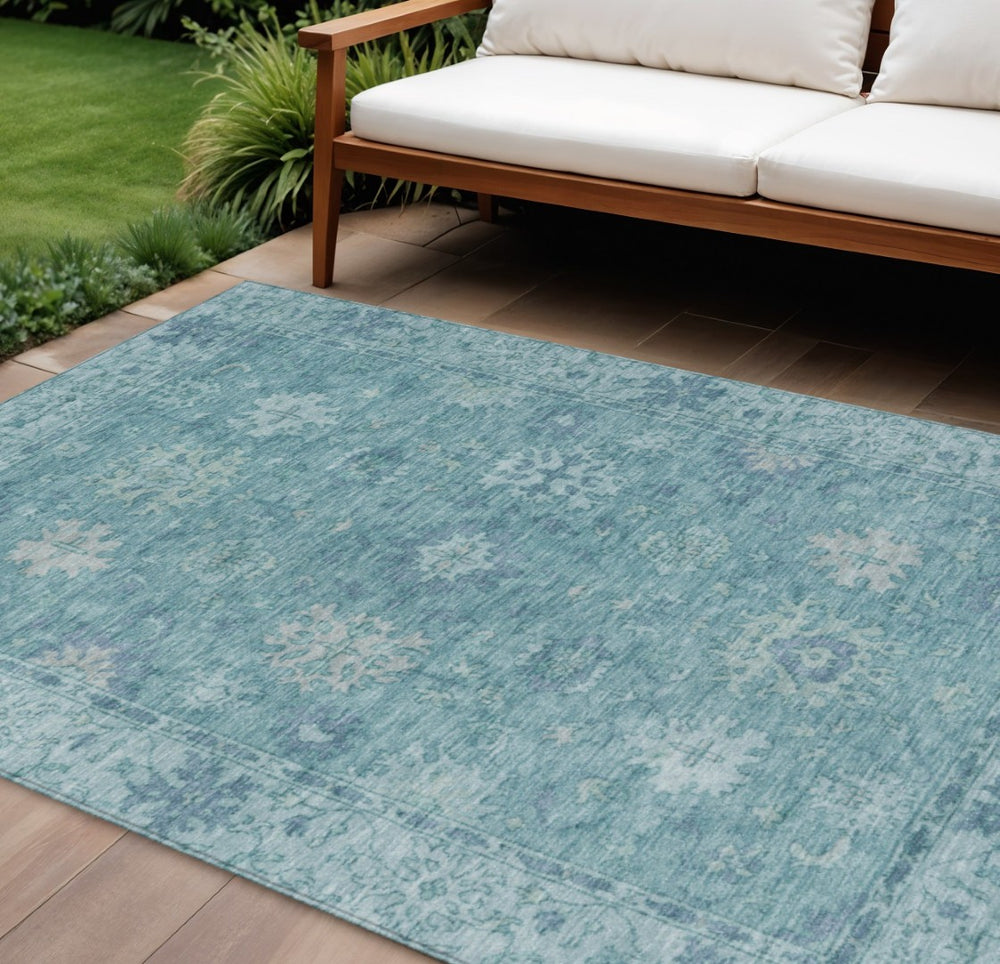 HomeRoots 8' X 10' Teal Blue & Aqua Floral Area Rug – Durable, Washable, Ideal for Indoor & Outdoor Spaces! 630258