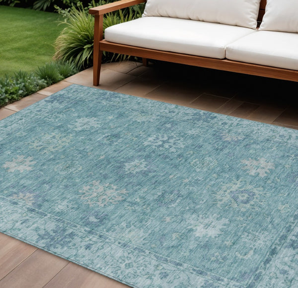 HomeRoots 8' X 10' Teal Blue & Aqua Floral Area Rug – Durable, Washable, Ideal for Indoor & Outdoor Spaces! 630258