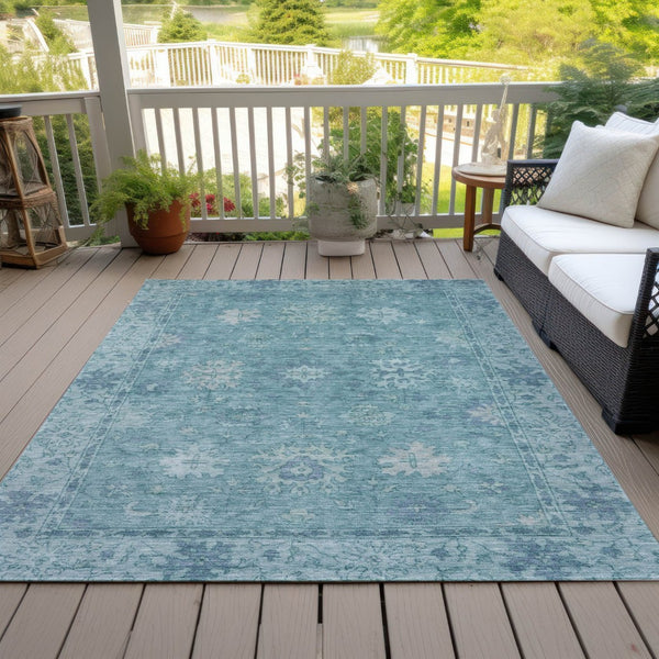 HomeRoots 8' X 10' Teal Blue & Aqua Floral Area Rug – Durable, Washable, Ideal for Indoor & Outdoor Spaces! 630258