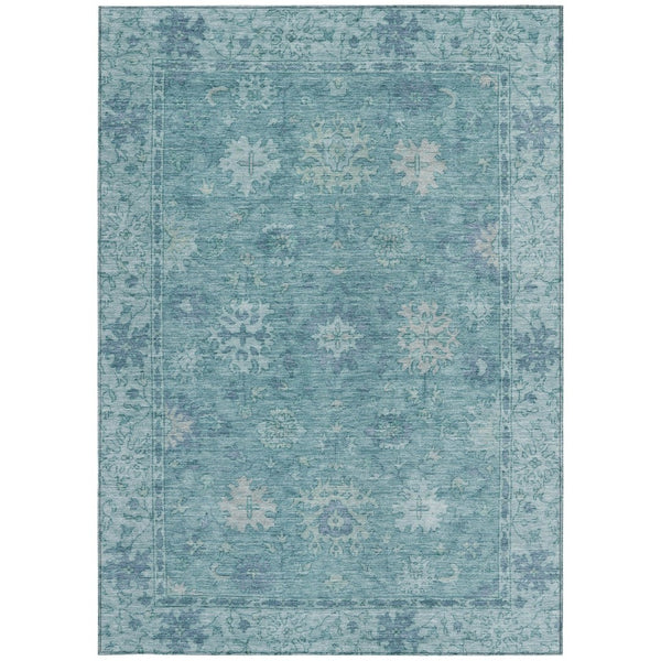 HomeRoots 9' X 12' Teal Blue Floral Washable Area Rug - Stylish, Durable, Indoor/Outdoor Decor for Any Space 630259