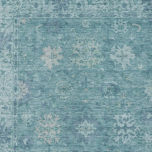 HomeRoots 10' Teal Blue & Aqua Floral Area Rug - Durable, Washable Indoor/Outdoor Carpet for High-Traffic Spaces 630260