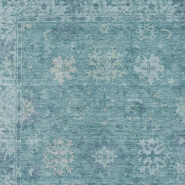 HomeRoots 10' Teal Blue & Aqua Floral Area Rug - Durable, Washable Indoor/Outdoor Carpet for High-Traffic Spaces 630260
