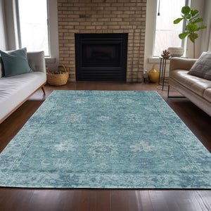 HomeRoots 10' Teal Blue & Aqua Floral Area Rug - Durable, Washable Indoor/Outdoor Carpet for High-Traffic Spaces 630260