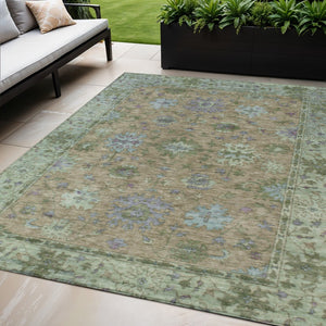HomeRoots 5' Washable Floral Area Rug in Brown, Olive Green & Lavender - Perfect for Indoor & Outdoor Use 630262