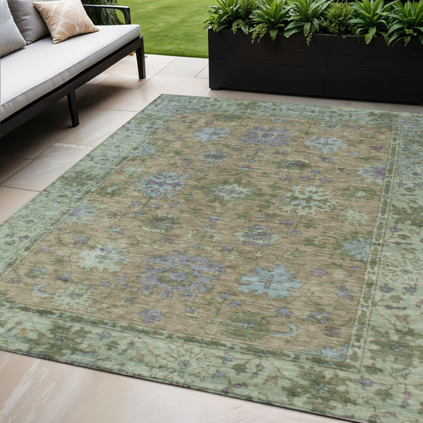 HomeRoots 5' Washable Floral Area Rug in Brown, Olive Green & Lavender - Perfect for Indoor & Outdoor Use 630262
