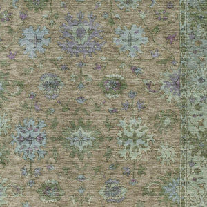 HomeRoots 5' Washable Floral Area Rug in Brown, Olive Green & Lavender - Perfect for Indoor & Outdoor Use 630262