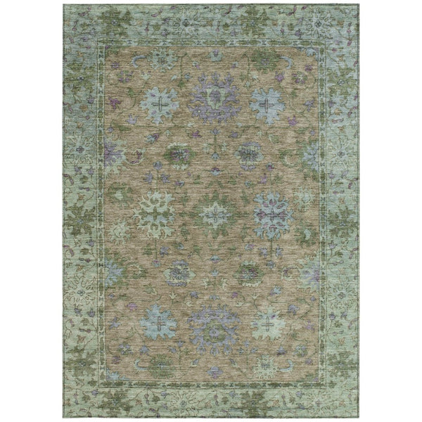 HomeRoots 5' Washable Floral Area Rug in Brown, Olive Green & Lavender - Perfect for Indoor & Outdoor Use 630262