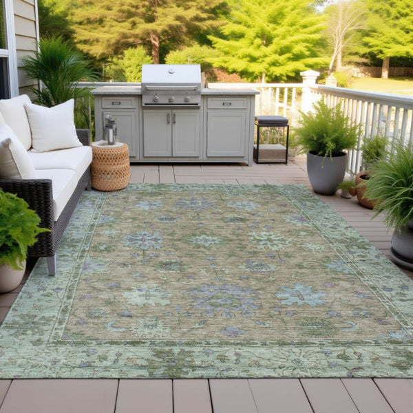 HomeRoots 5' Washable Floral Area Rug in Brown, Olive Green & Lavender - Perfect for Indoor & Outdoor Use 630262