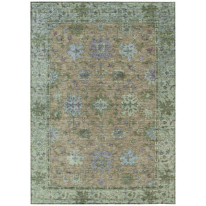 HomeRoots 5' Washable Floral Area Rug in Brown, Olive Green & Lavender - Perfect for Indoor & Outdoor Use 630262