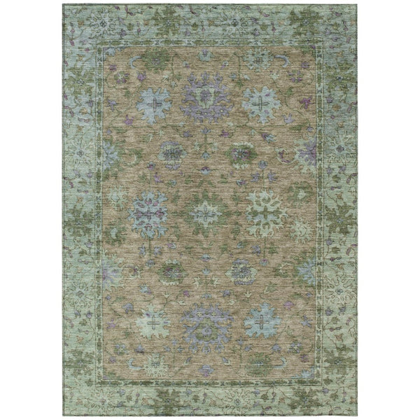 HomeRoots 5' Washable Floral Area Rug in Brown, Olive Green & Lavender - Perfect for Indoor & Outdoor Use 630262
