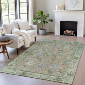 HomeRoots 5' Washable Floral Area Rug in Brown, Olive Green & Lavender - Perfect for Indoor & Outdoor Use 630262
